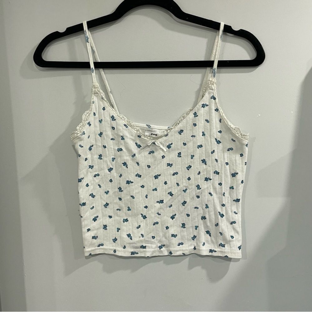 3/$25 ✺ Ardene Blueberry lace pointelle tank top white blue L